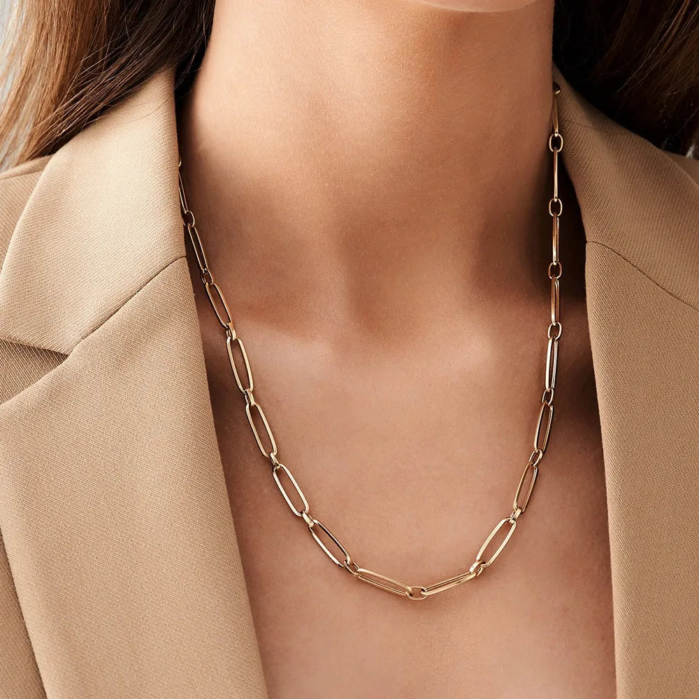 14k Solid Gold Oval Link Chain Necklace