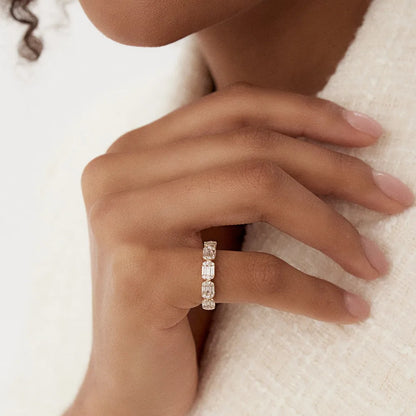 14K Solid Gold Baguette and Round Diamond 0.75 Carat Ring