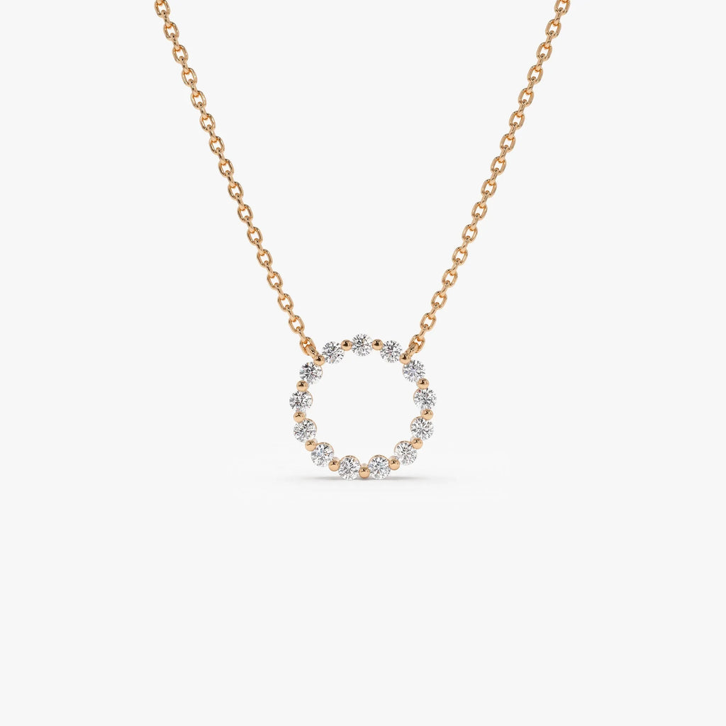 14K Solid Gold 0.25 CTW Round Diamond Circle of Life Necklace