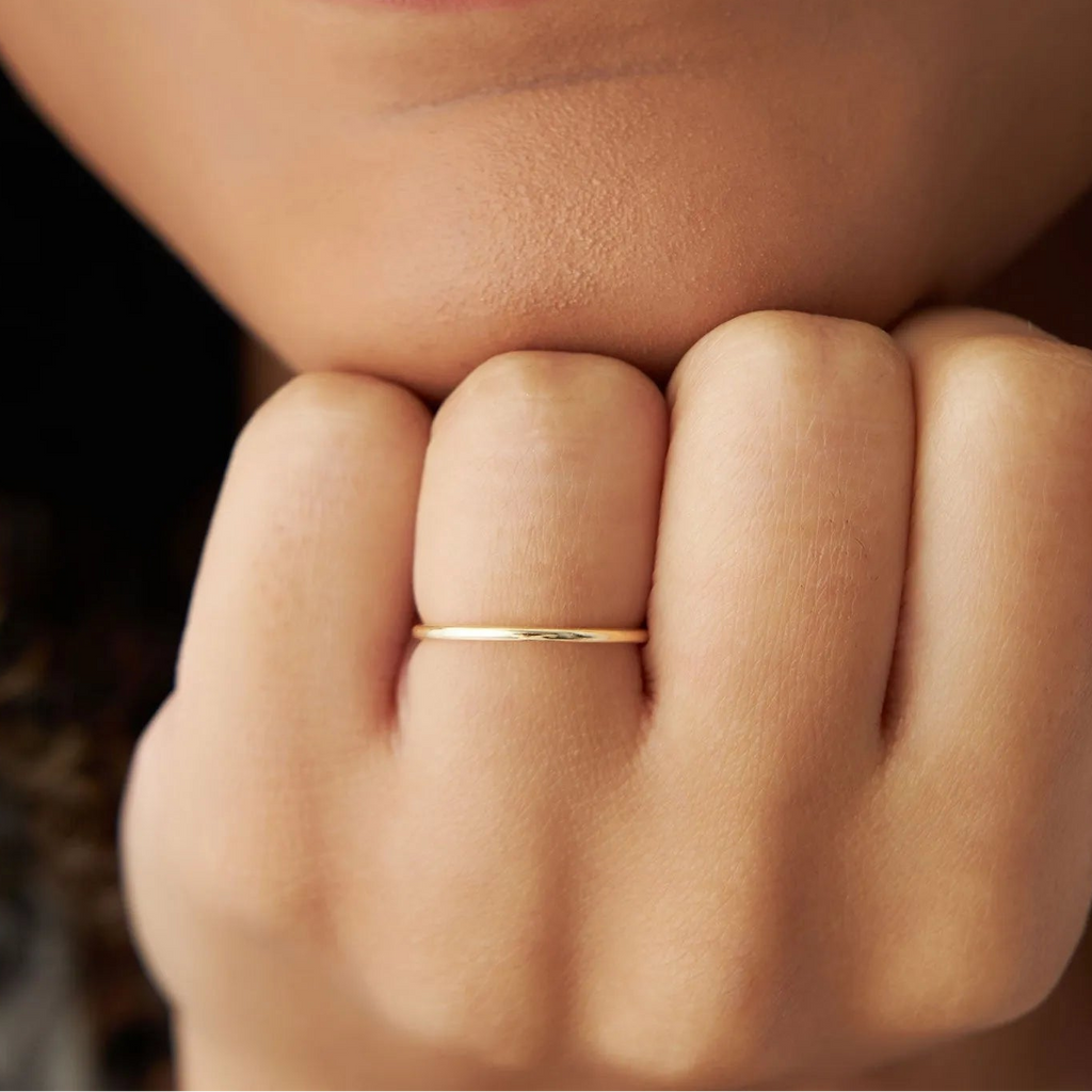 14K Solid Gold 1.2mm Minimalist Classic Wedding Band Ring