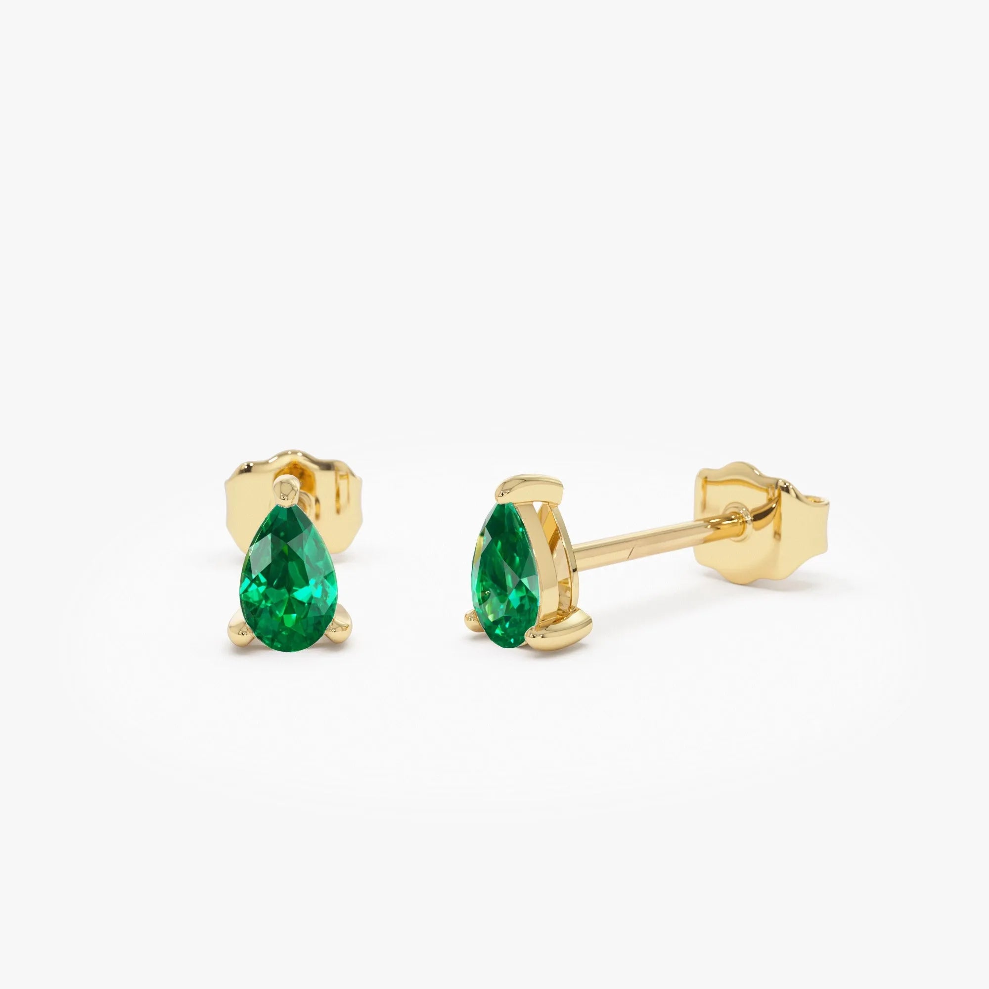 14K Solid Gold Pear Shaped Emerald Stud Earrings 0.40 CTW