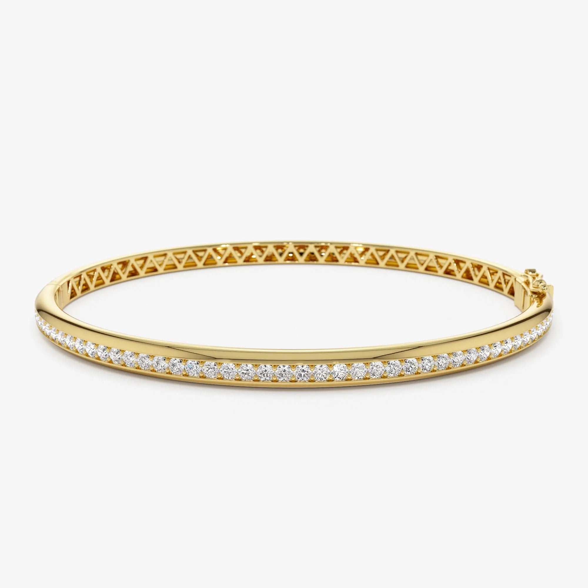 14K Solid Gold 1.00 CTW Round Diamond Dome Bangle