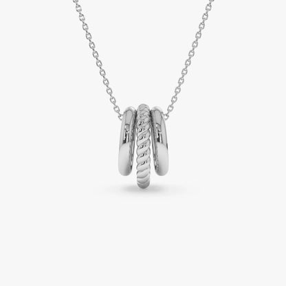 14k Solid Gold Three Ring Eternity Circle Necklace with Twisted and Plain Linked Detail