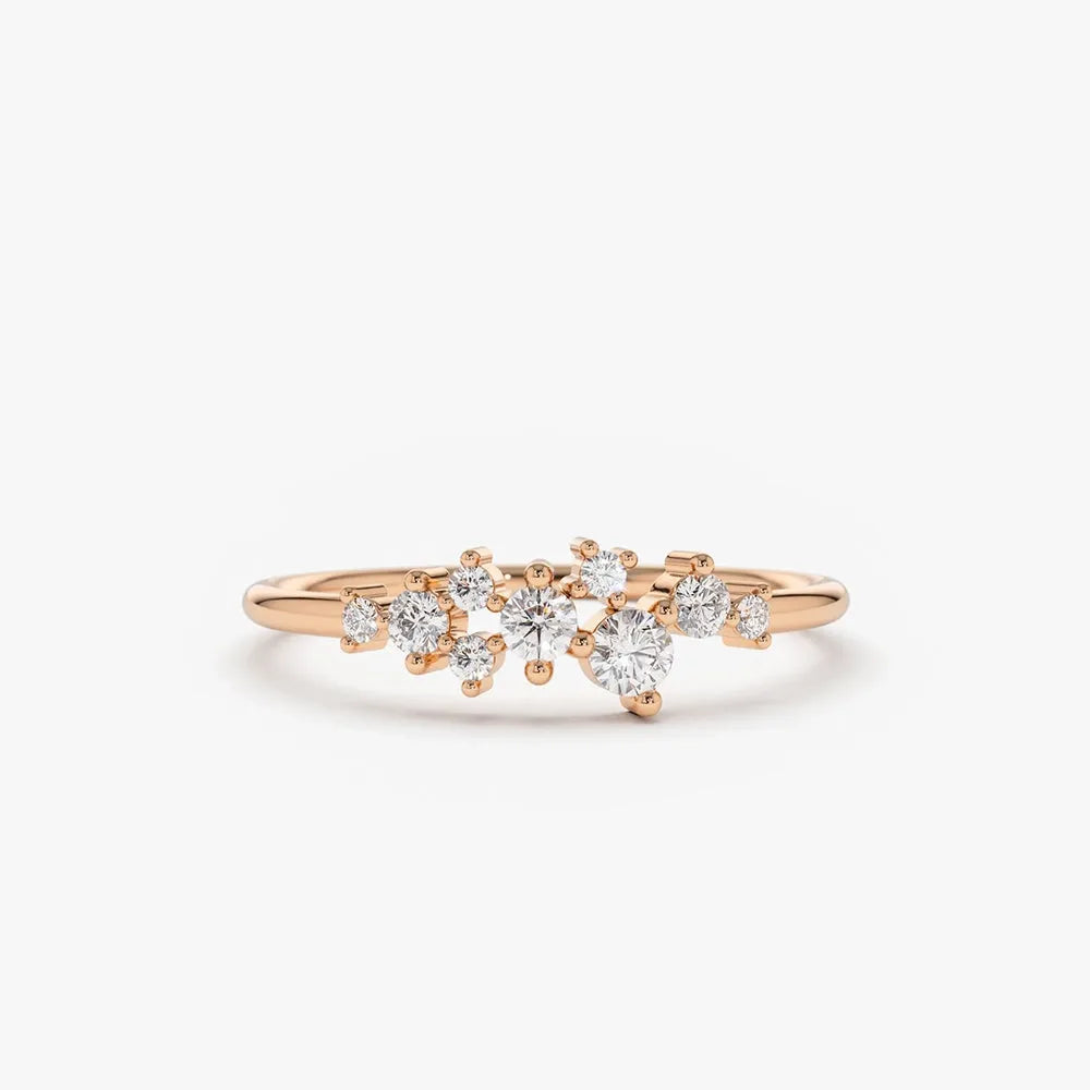 14k Gold Round Diamond Cluster Ring 0.25 Ctw Prong Setting
