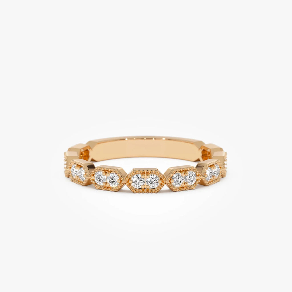 14k Gold Stacking Filigree Ring with 0.18 CTW Round Diamonds