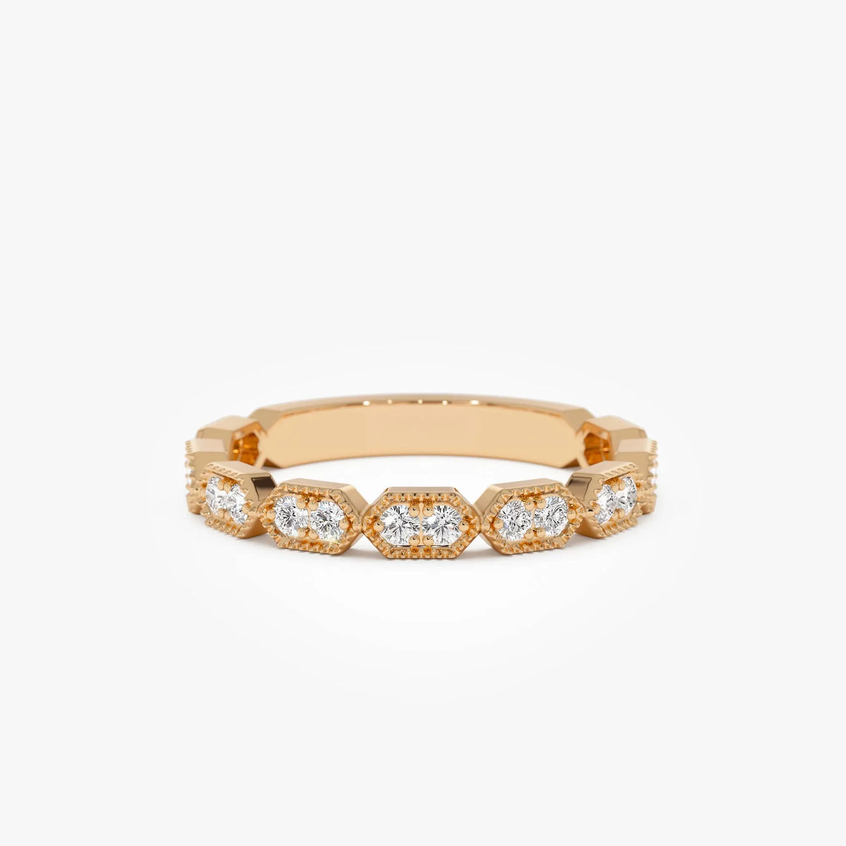 14k Gold Stacking Filigree Ring with 0.18 CTW Round Diamonds
