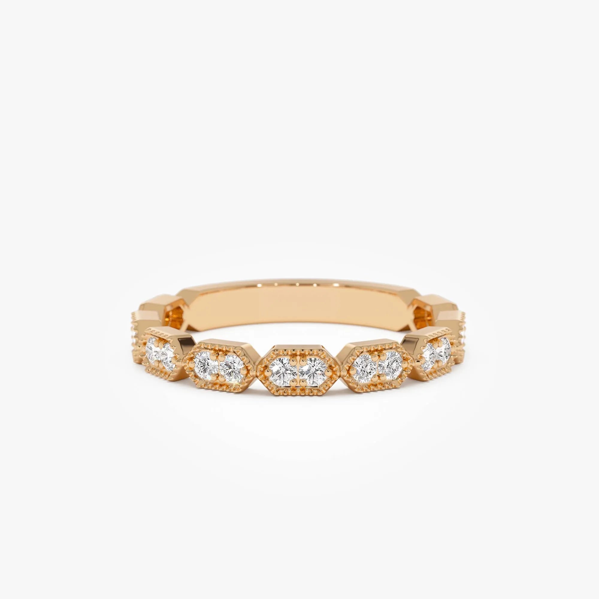 14k Gold Stacking Filigree Ring with 0.18 CTW Round Diamonds