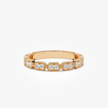 14k Gold Stacking Filigree Ring with 0.18 CTW Round Diamonds