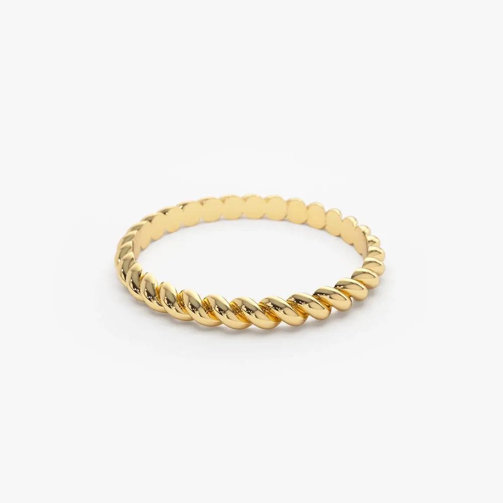 14K Solid Gold 2mm Twisted Rope Stackable Wedding Band Ring