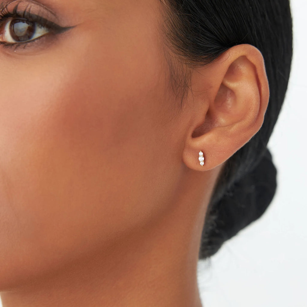 14k Gold Diamond Round Cut Triple Stud Earrings 0.18 ctw