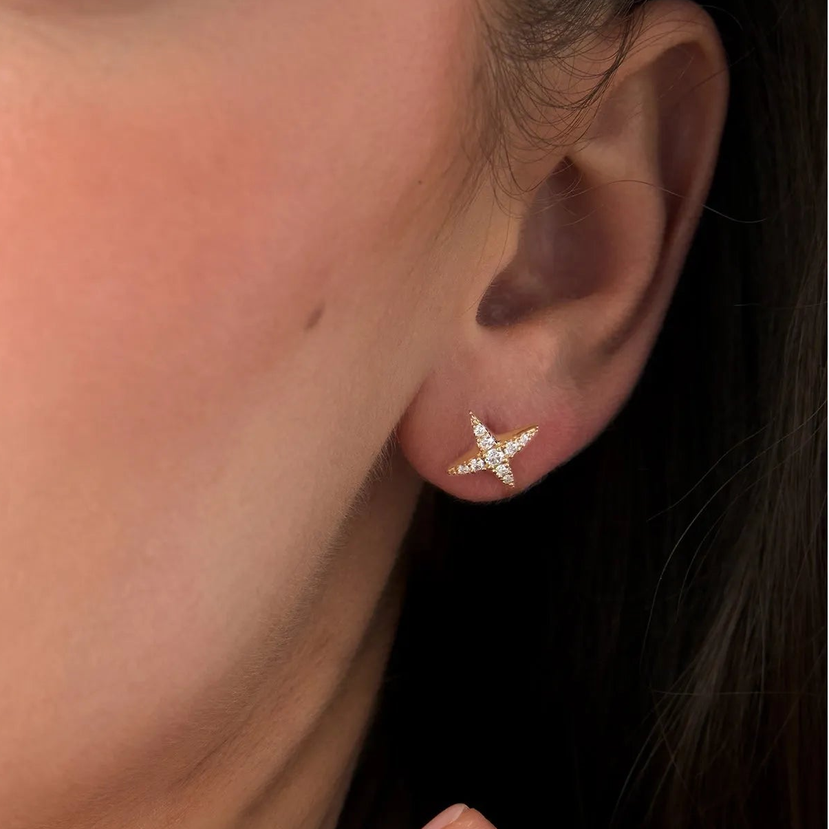 14k Gold Diamond Round Cut Cluster Star Stud Earrings 0.30 ctw