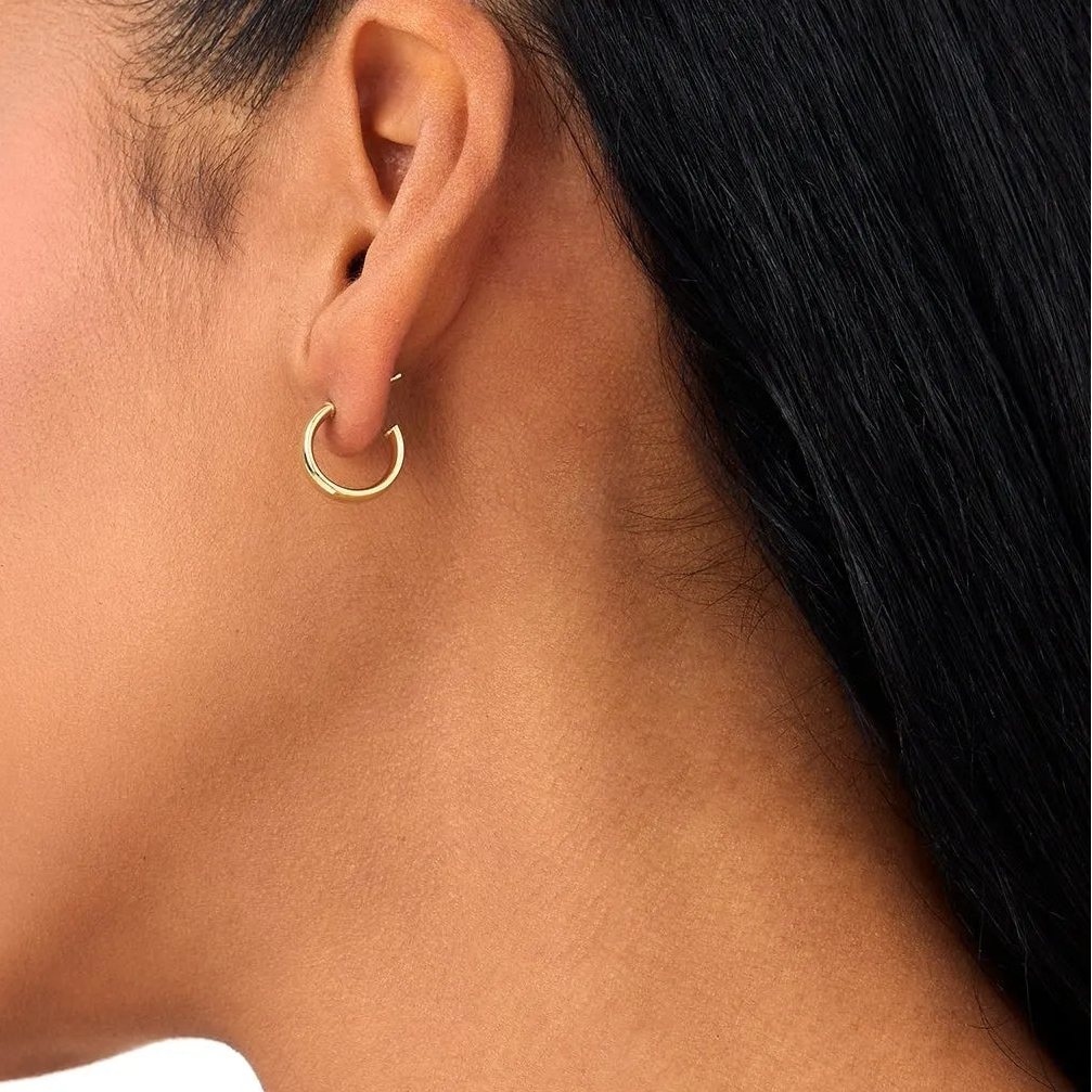 14k Yellow Gold C Shape Hoop Earrings 3.85mm Wide