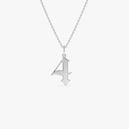 14k Solid Gold Gothic Number Pendant Necklace