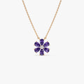 14k Solid Gold Amethyst and Diamond Pear and Round Flower Necklace 1.35 Carat