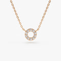14K Solid Gold Round Diamond Mini Circle Pendant Necklace Prong Setting 0.10ctw