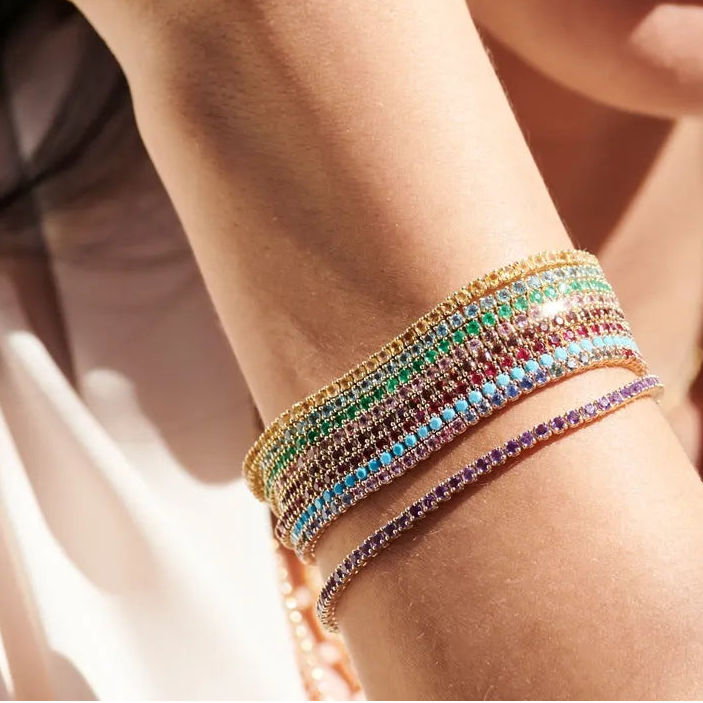 14k Gold Round Turquoise 4 Prong Tennis Bracelet