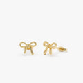 14k Solid Gold Bow Knot Stud Earrings Minimalist Ribbon Shape 9.4mm