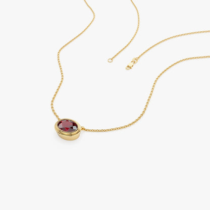 14k Solid Gold Garnet Oval Necklace 1.00 Carat Bezel Setting