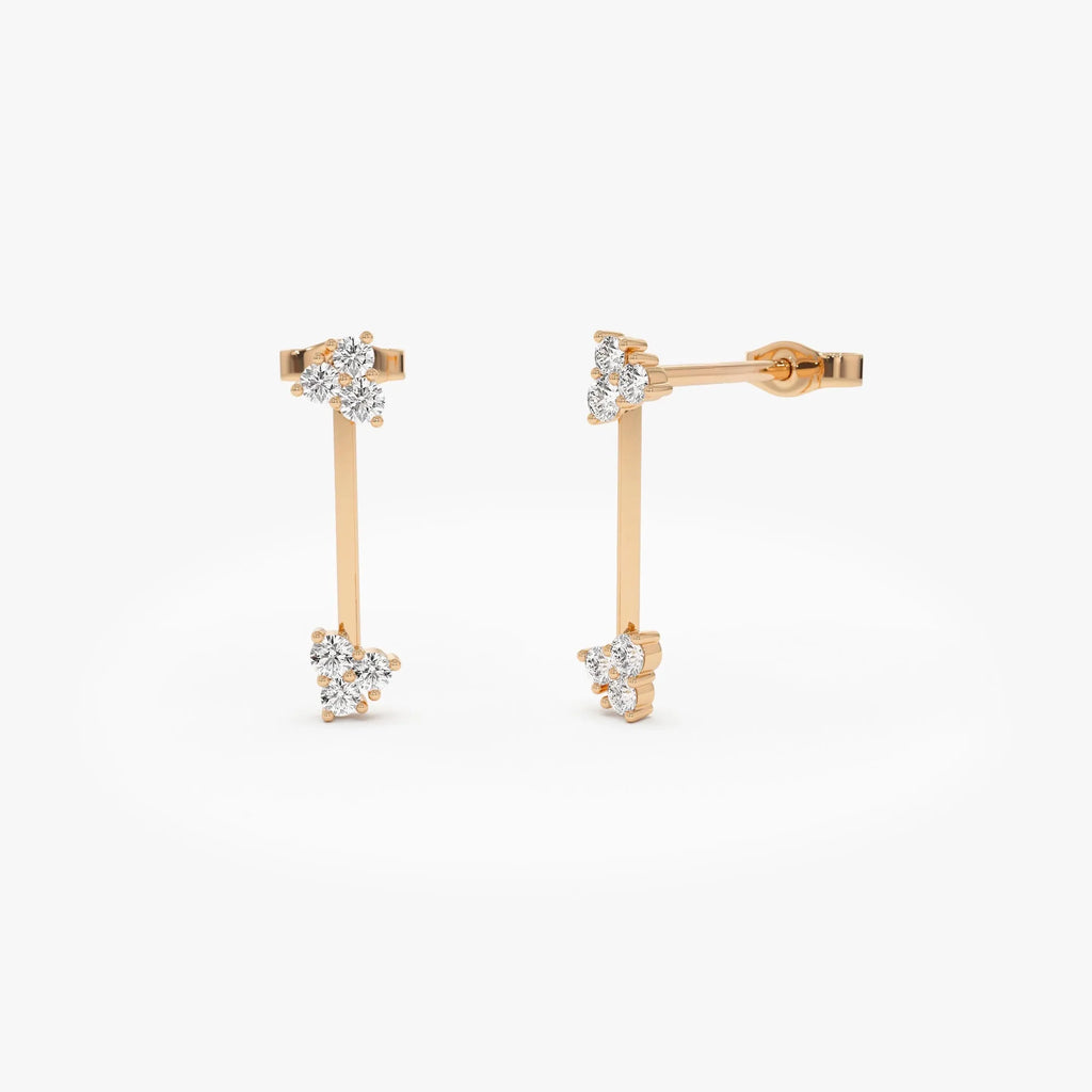 14k Gold Diamond Round Cut Vertical Bar Earrings 0.30 ctw