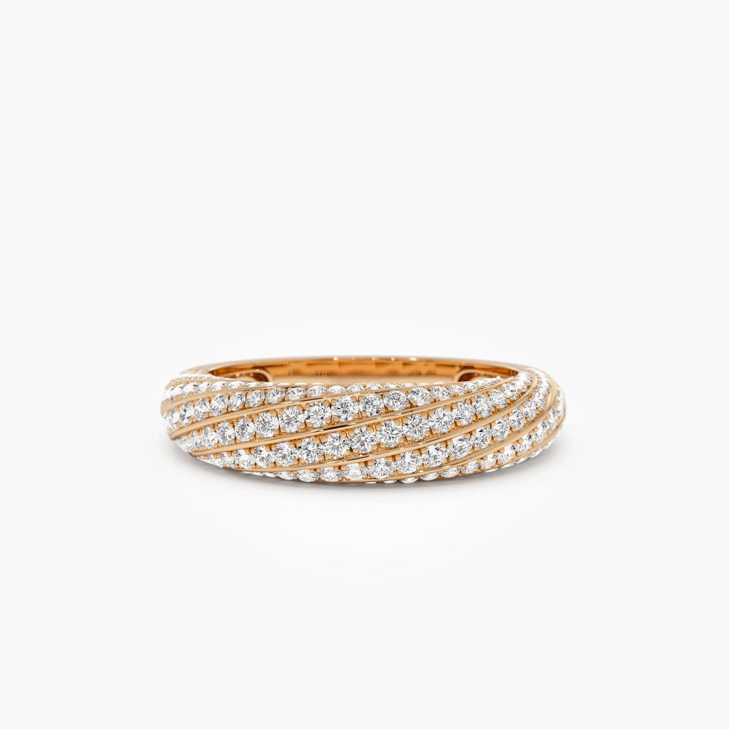 14K Solid Gold Round Diamond 0.85 Carat Pave Unique Twist Design Ring