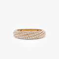 14K Solid Gold Round Diamond 0.85 Carat Pave Unique Twist Design Ring
