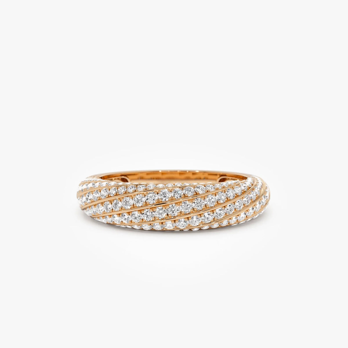 14K Solid Gold Round Diamond 0.85 Carat Pave Unique Twist Design Ring