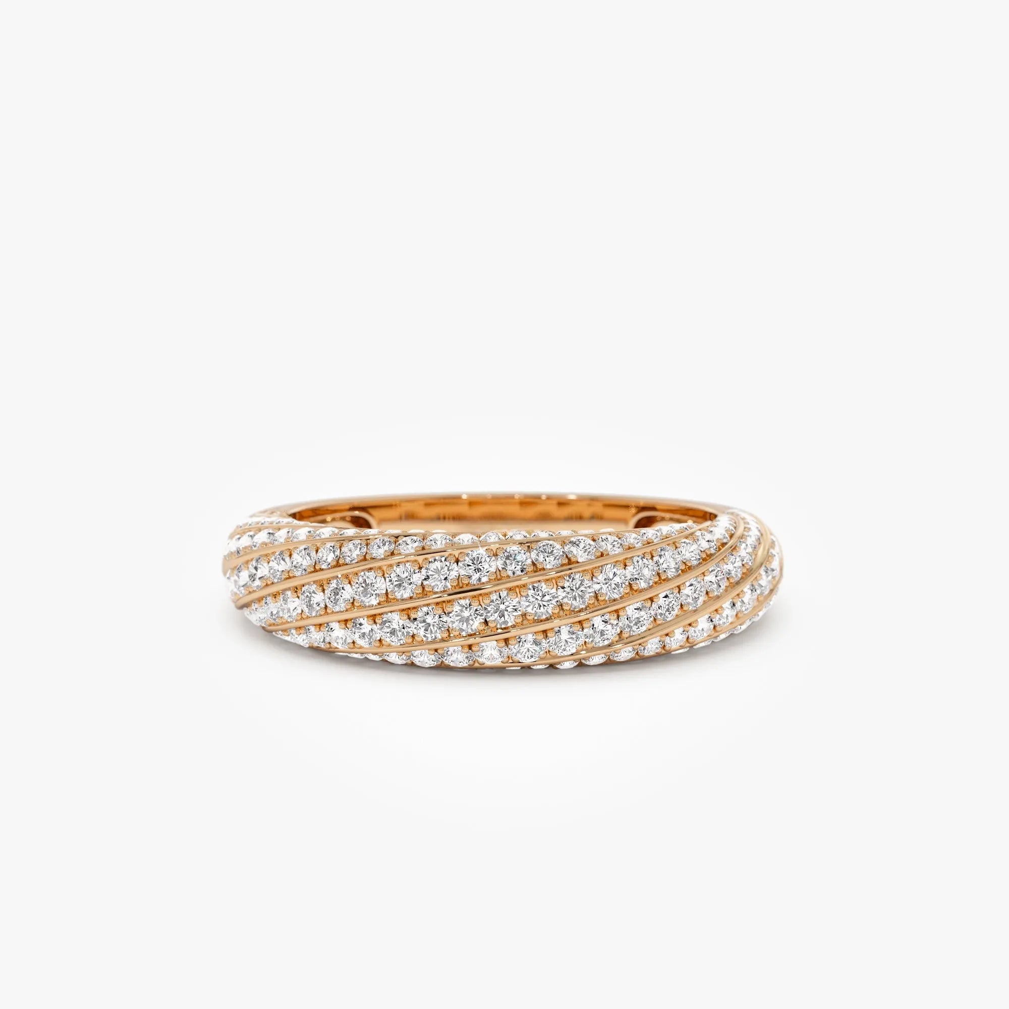 14K Solid Gold Round Diamond 0.85 Carat Pave Unique Twist Design Ring