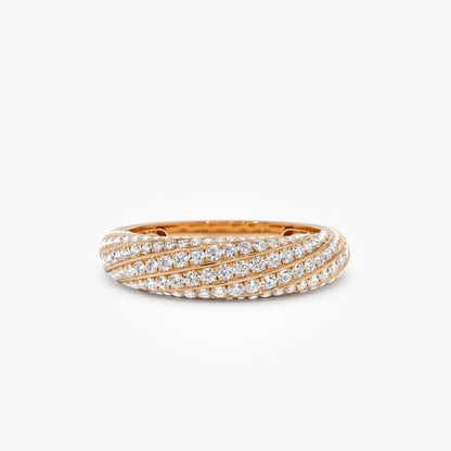 14K Solid Gold Round Diamond 0.85 Carat Pave Unique Twist Design Ring