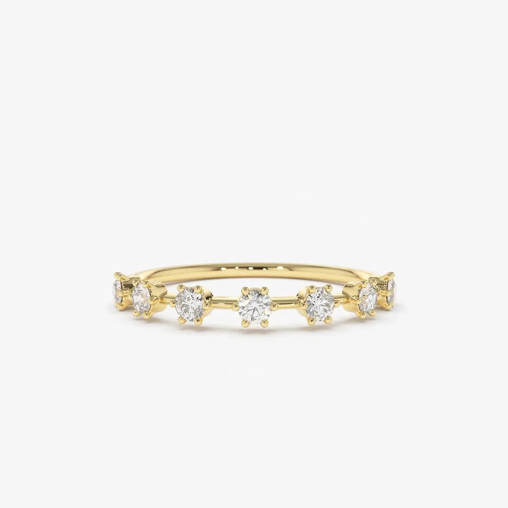 14K Solid Gold 0.25 CTW Round Diamond 7 Stone Micro Prong Wedding Ring