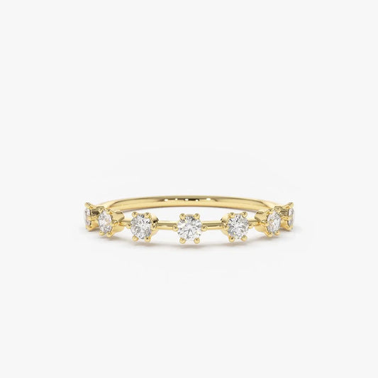 14K Solid Gold 0.25 CTW Round Diamond 7 Stone Micro Prong Wedding Ring