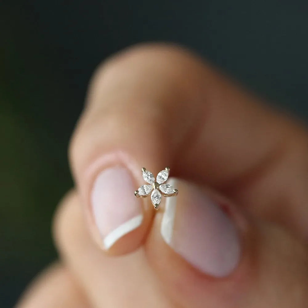 14k Gold Diamond Marquise Cut Floral Stud Earrings 0.33 ctw