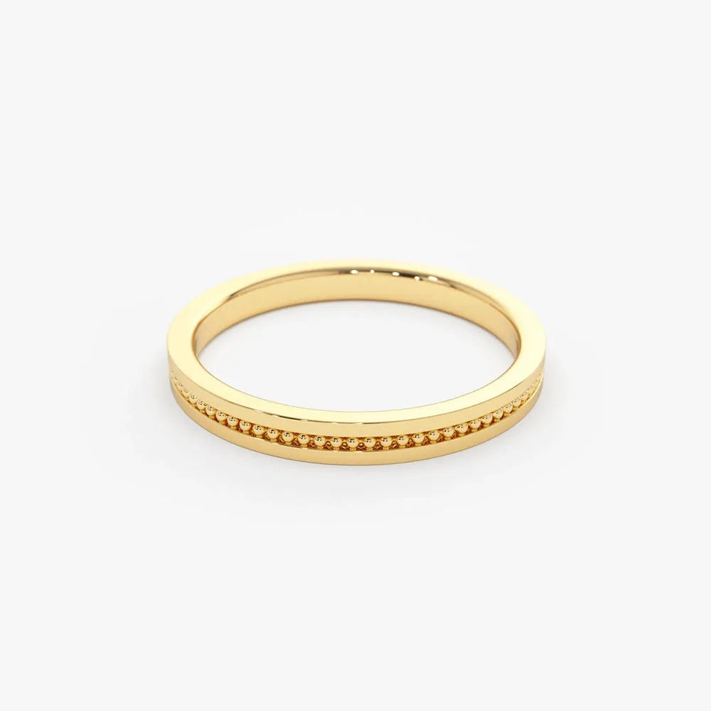 14K Solid Gold 2mm Beaded Stacking Wedding Band Ring