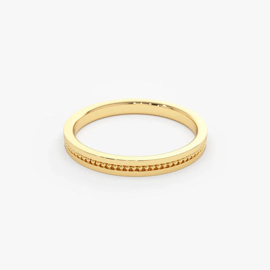 14K Solid Gold 2mm Beaded Stacking Wedding Band Ring