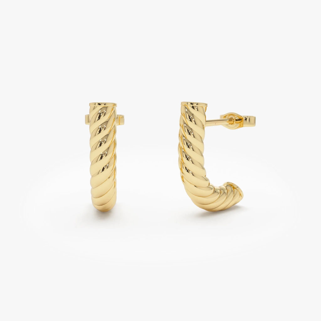 14k Yellow Gold Rope Hoop Earrings 17.7mm Length 3.9mm Width