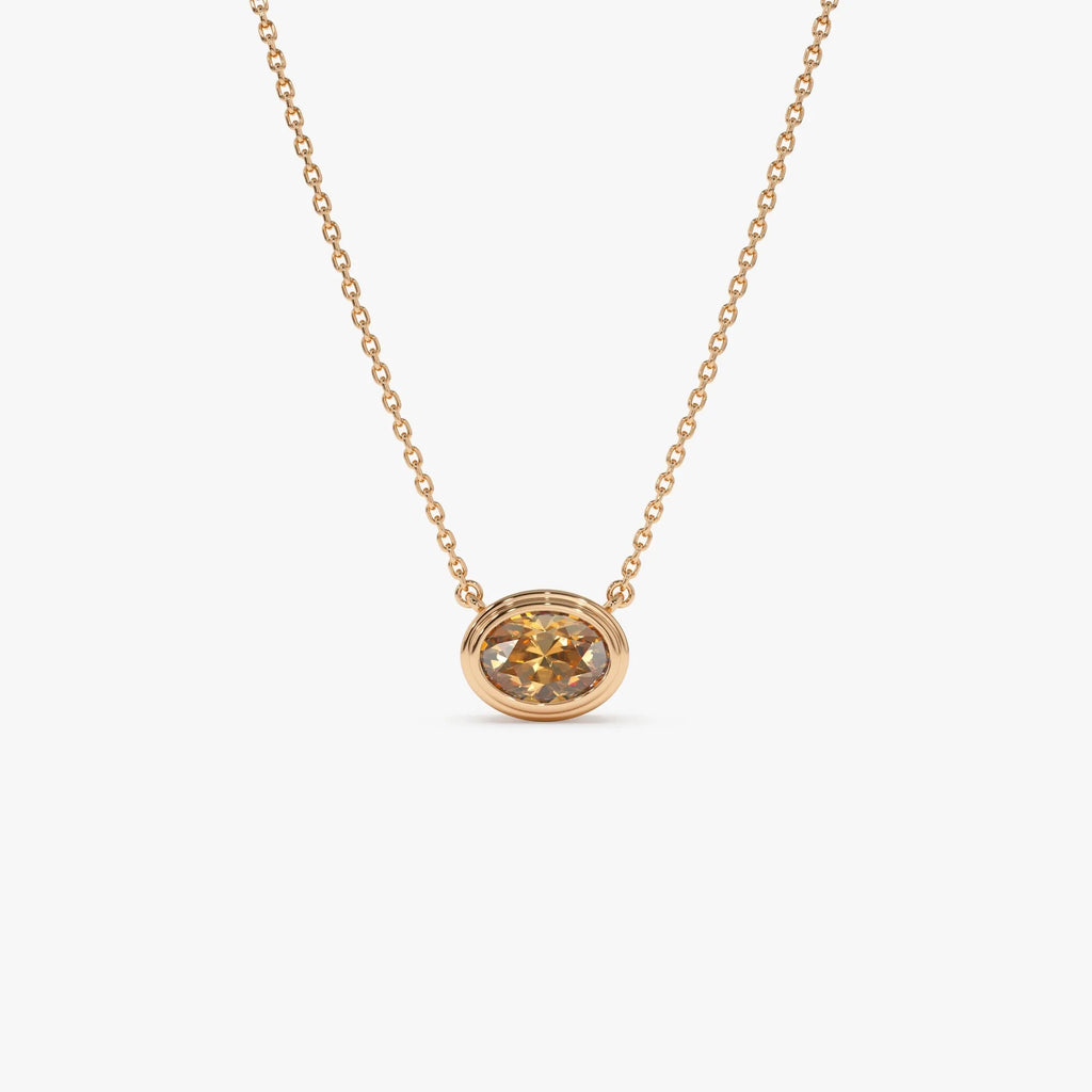14k Solid Gold Citrine Oval Necklace 0.70 Carat Bezel Setting