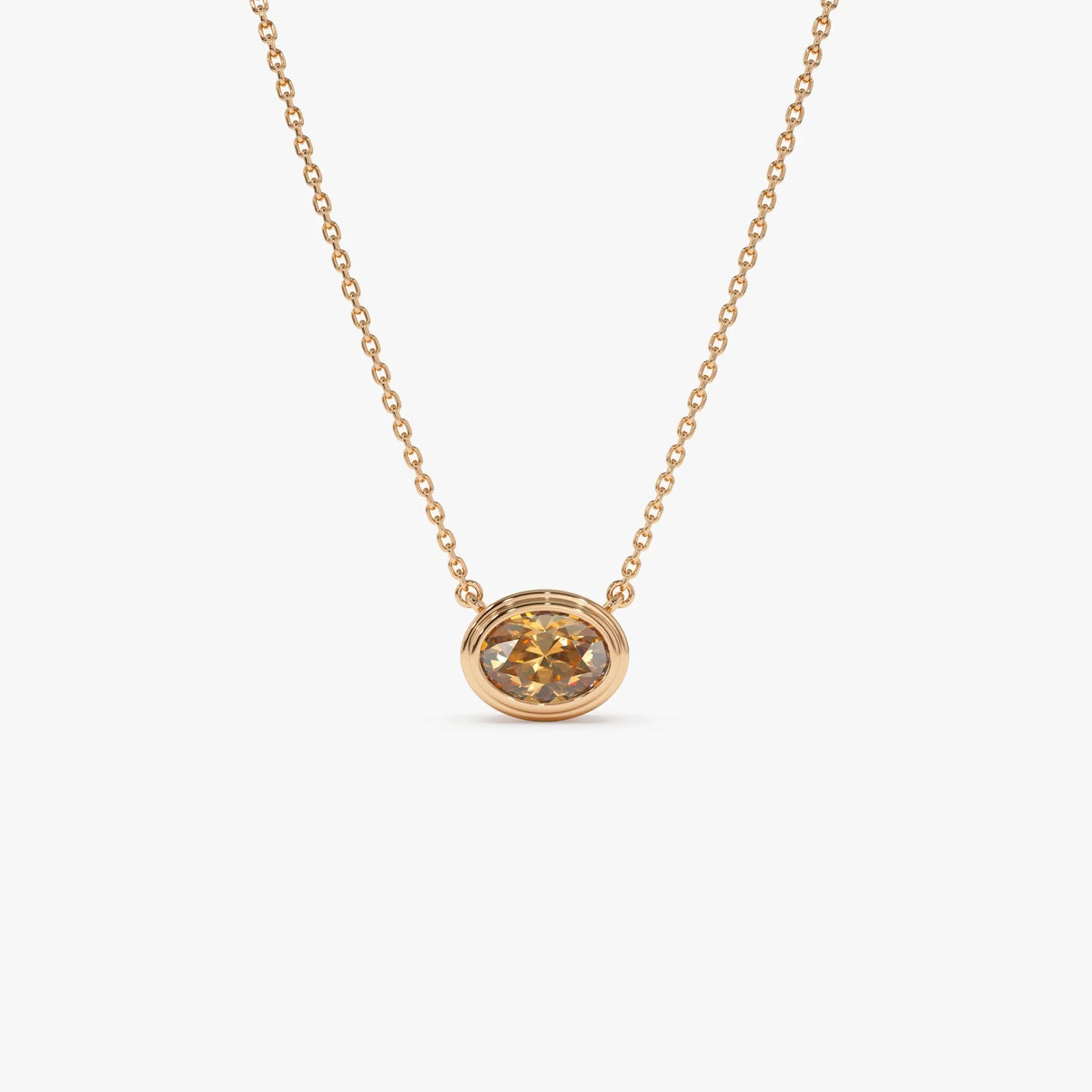 14k Solid Gold Citrine Oval Necklace 0.70 Carat Bezel Setting