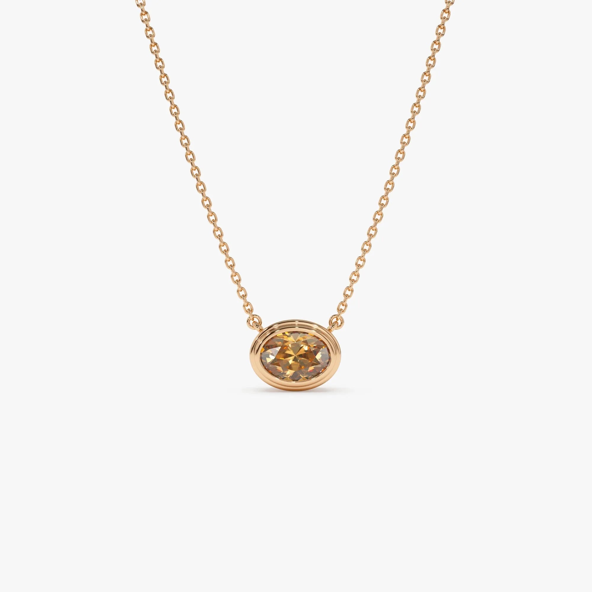 14k Solid Gold Citrine Oval Necklace 0.70 Carat Bezel Setting