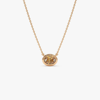 14k Solid Gold Citrine Oval Necklace 0.70 Carat Bezel Setting