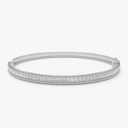 14K Solid Gold 0.97 CTW Round Diamond Milgrain Bangle