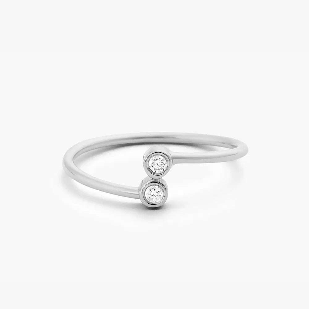 14K Gold Round Diamond Bezel Set Yin Yang Bypass Ring 0.06 CTW