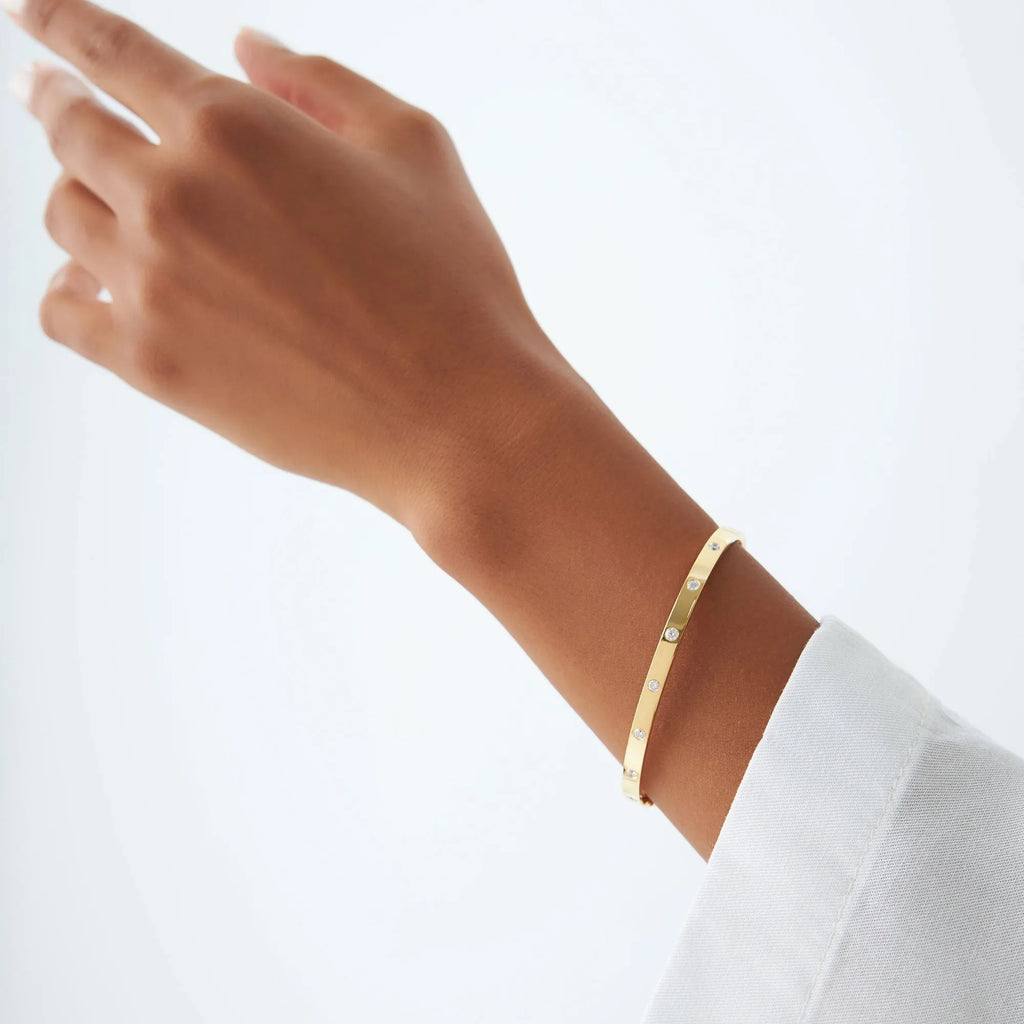 14K Solid Gold 0.22 CTW Round Diamond Flat Flush Setting Stacking Bangle