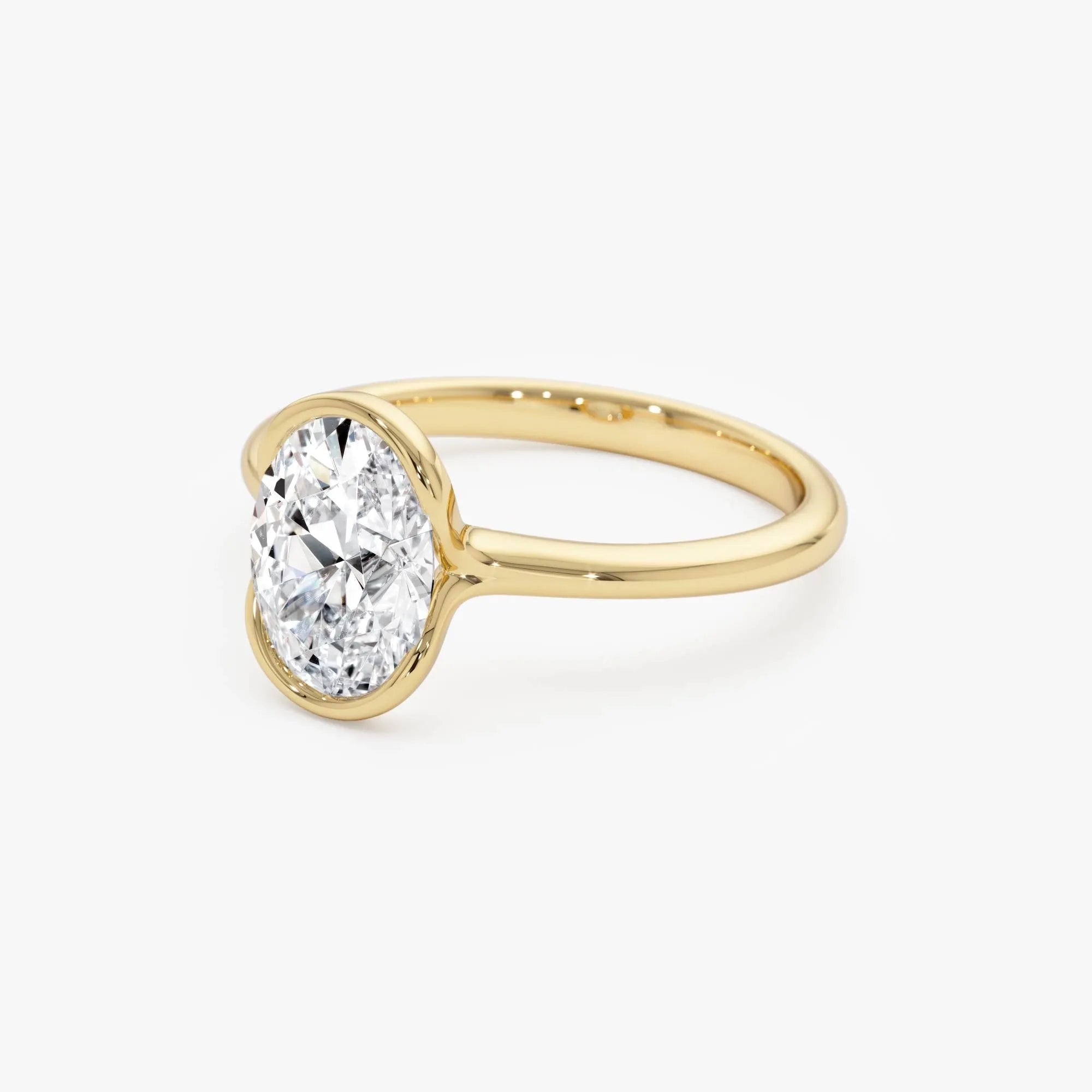 14k Gold 1.5 Carat Oval Lab Grown Diamond Half Bezel Engagement Ring