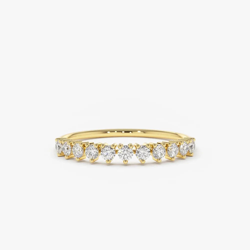 14K Solid Gold Round Diamond 3 Prong Wedding Ring