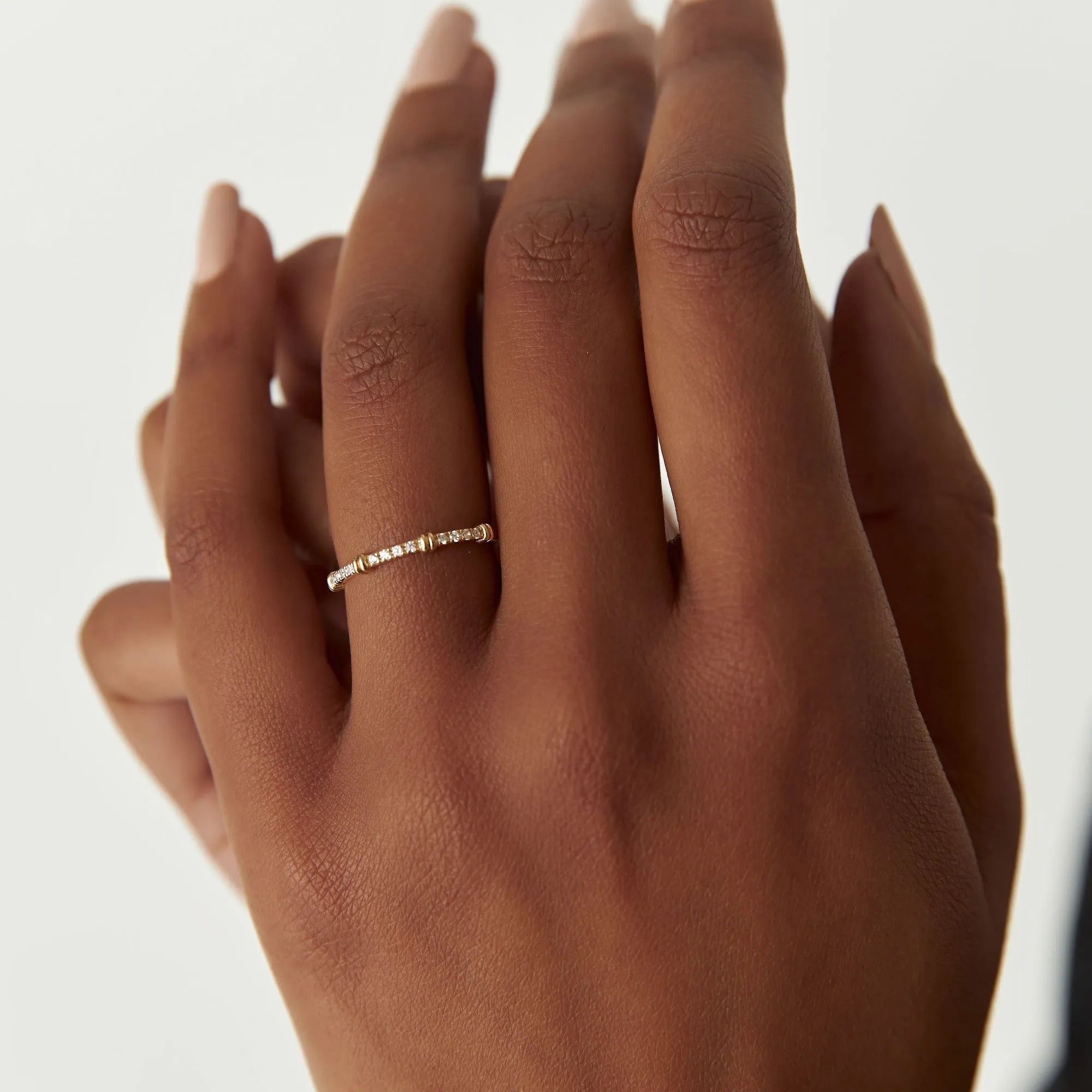 14K Solid Gold Round Diamond 0.12ctw Stackable Band Ring