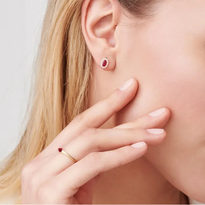 14k Gold Ruby and Diamond Oval Cut Stud Earrings 0.78 ctw