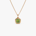14k Solid Gold Peridot Asscher Cut Necklace 1.20 Carat Bezel Setting