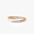 14k Solid Gold Round Diamond 0.25 Carat Beaded Crossover Ring