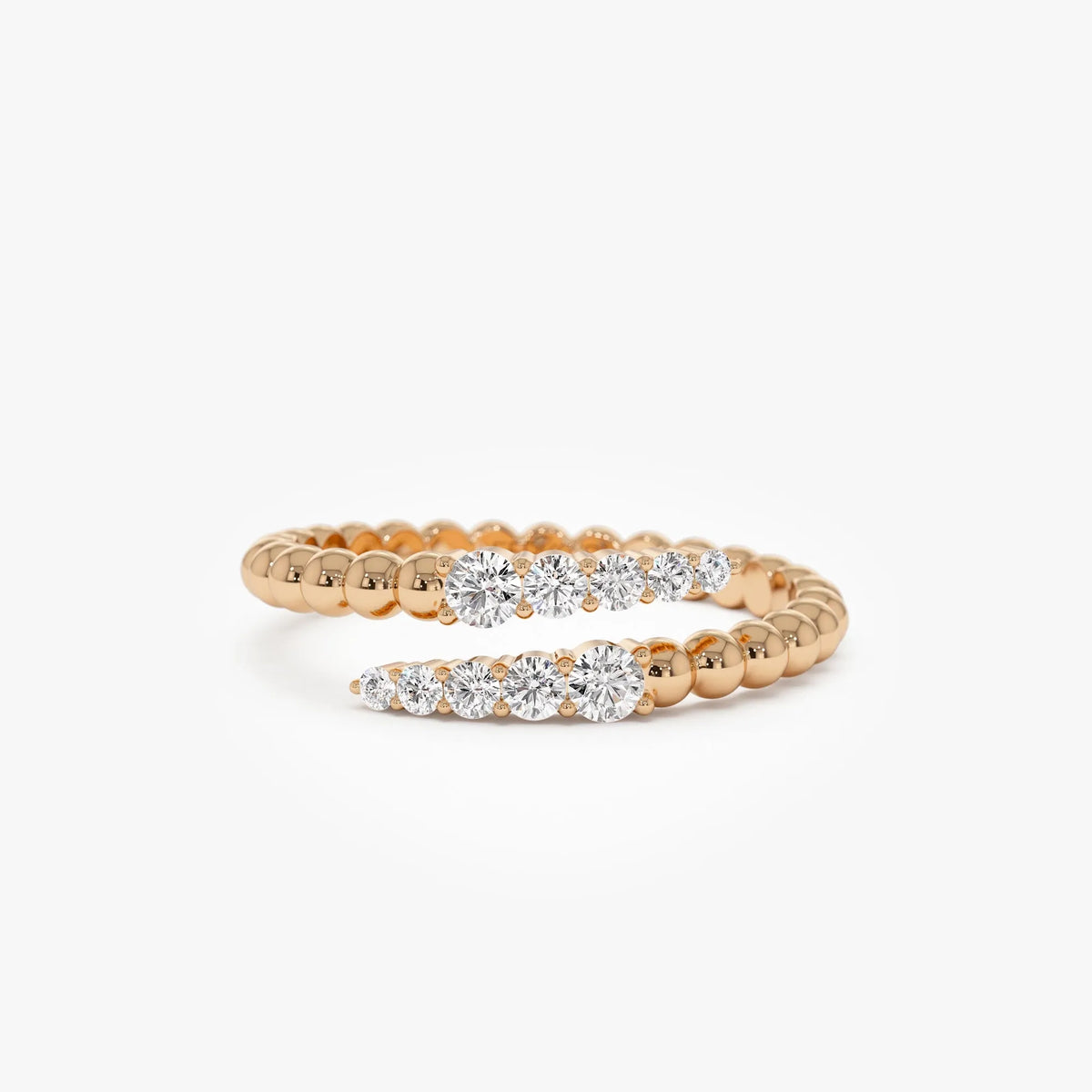 14k Solid Gold Round Diamond 0.25 Carat Beaded Crossover Ring