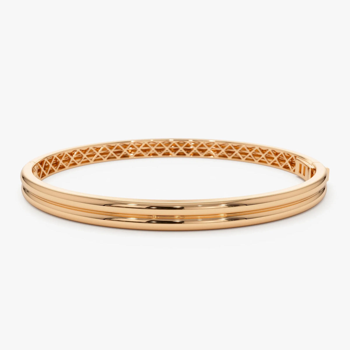 14K Solid Gold Wide Double Row Dome Bangle Bracelet