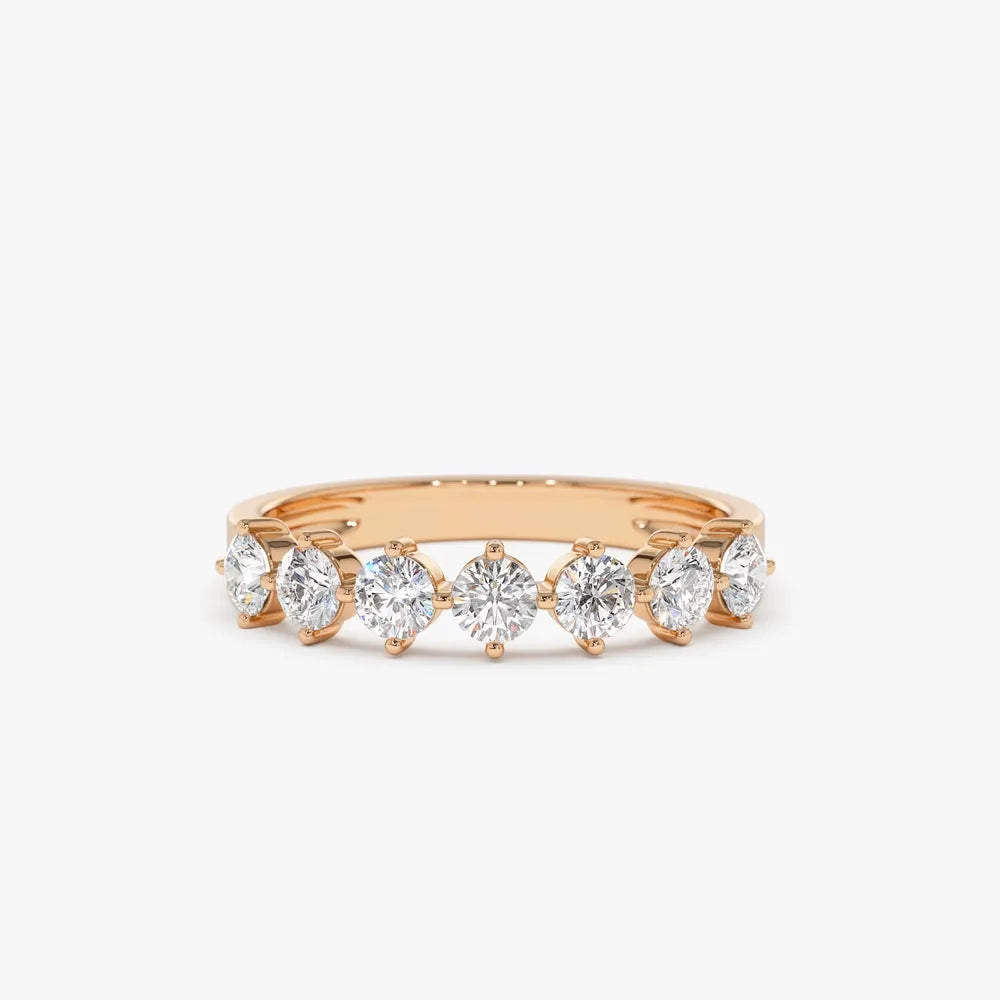 14k Gold Round Diamond 7 Stone Prong Setting Wedding Band 0.70 ctw